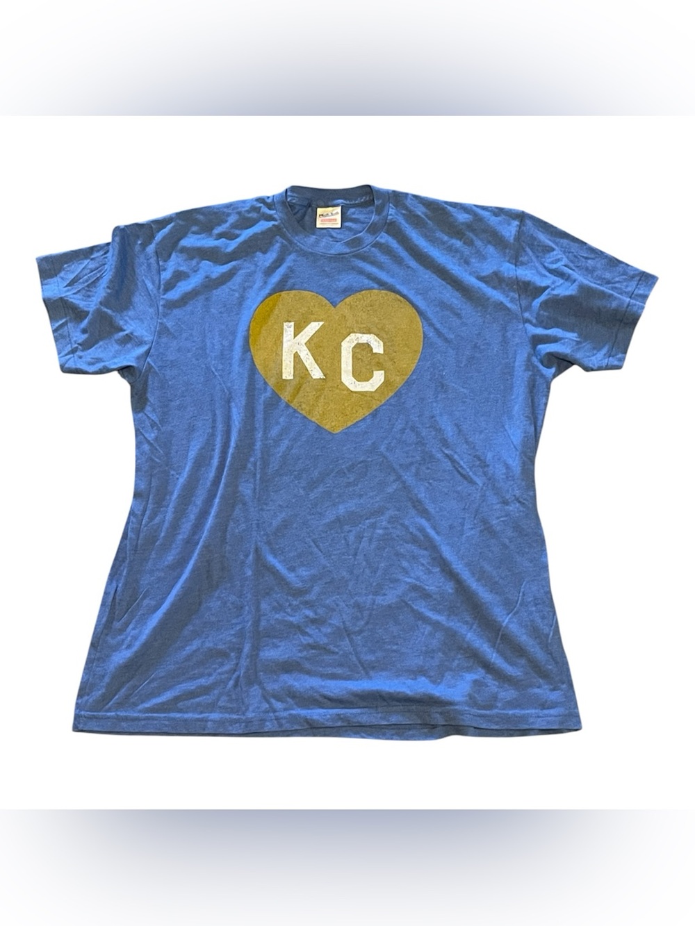 Charlie Hustle KC Heart Tshirt Blue & Gold Size XL Kansas City Made